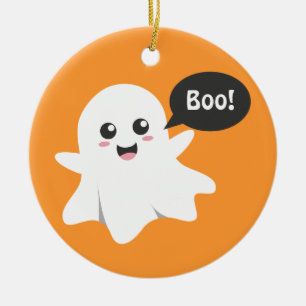 Ornement Rond En Céramique Joli fantôme qui fait Boo, Joyeux Halloween