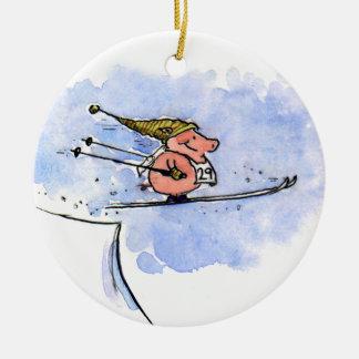 Ornement Rond En Céramique Joli Ski Sauter Cochon Vacances d'hiver Noël