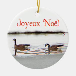 Ornement Rond En Céramique Joyeux Noё l - Honkers - Oies du Canada