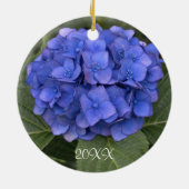 Ornement Rond En Céramique Joyeux Noël Blue Hydrangea (Dos)