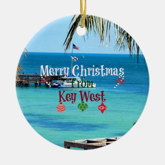 Ornement Rond En Céramique Joyeux Noël de Key West (Devant)