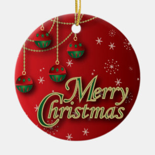 Ornement Rond En Céramique Joyeux Noël rouge vif