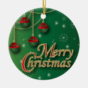 Ornement Rond En Céramique Joyeux Noël vert brillant