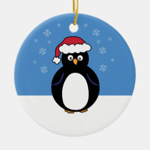 Ornement Rond En Céramique Joyeux pingouin de Noël