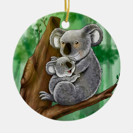 Ornement Rond En Céramique Koala et bébé mignons (Devant)