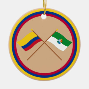 Ornement Rond En Céramique La Colombie et les drapeaux croisés par sucre