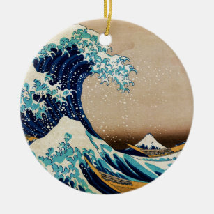 Ornement Rond En Céramique La grande vague par le Japonais vintage de Hokusai