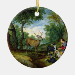 Ornement Rond En Céramique La vision de St Hubert, c.1620 (huile sur le