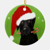 Ornement Rond En Céramique Labrador noir - chien drôle de Noël (Devant)