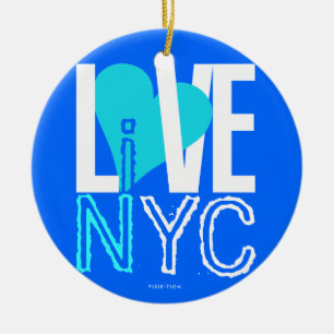 Ornement Rond En Céramique L'amour NYC vivent dans le vert bleu d'ornement de