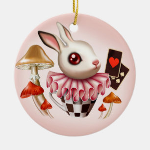 Ornement Rond En Céramique Lapin Blanc