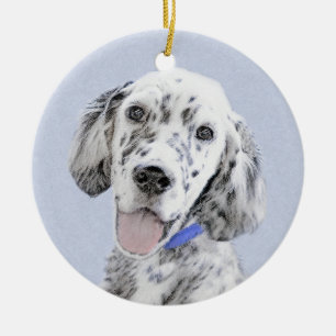 Ornement Rond En Céramique L'art du chien peintre Blue Belton