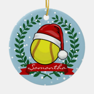 Ornement Rond En Céramique Le base-ball dans un style de Noël de casquette d
