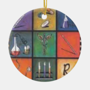 Ornement Rond En Céramique "Le caducée-Chirurgien/ornement médical "