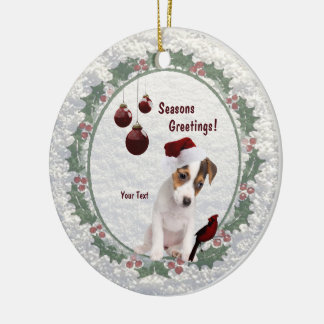Ornement Rond En Céramique Le chiot personnalisable de Jack Russell étreint