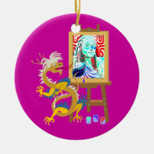 Ornement Rond En Céramique le dragon d'artiste peint votre portrait sur