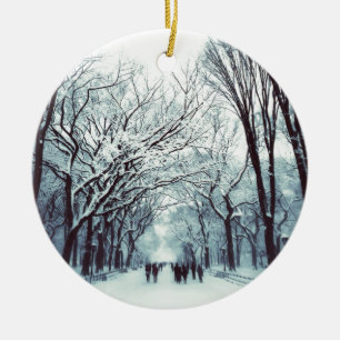 Ornement Rond En Céramique Le mail de Central Park en hiver