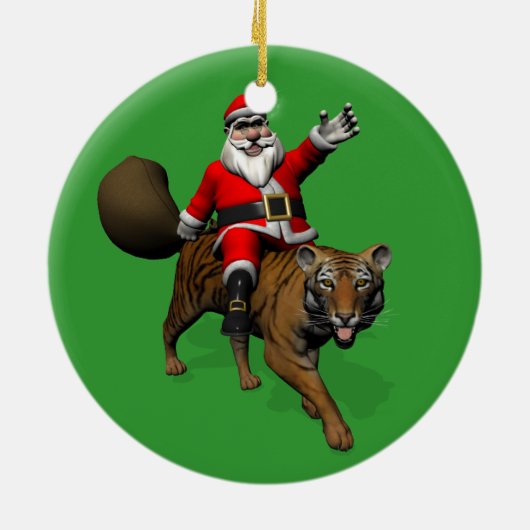 Ornement Rond En Céramique Le Père Noël Monte Un Tigre (Dos)