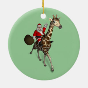 Ornement Rond En Céramique Le Père Noël Monte Une Girafe