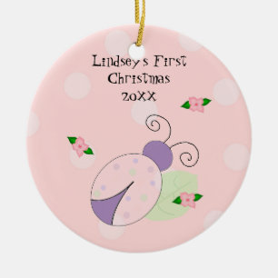 Ornement Rond En Céramique Le premier Noël de Bébé Coccinelle