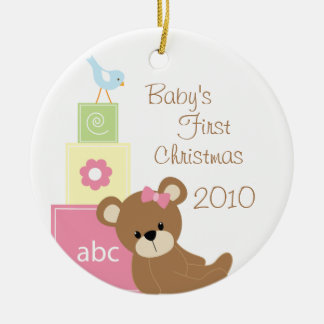 Ornement Rond En Céramique Le premier ours de Noël du bébé bloque l'ornement