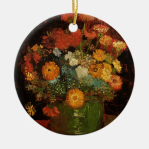 Ornement Rond En Céramique Le vase vintage à peinture de Van Gogh fleurit des