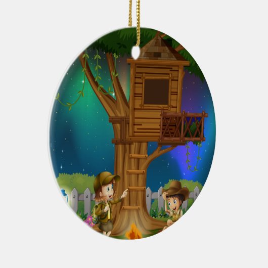 Ornement Rond En Céramique Les gens campant en parc (Droite)