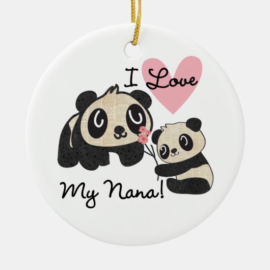 Ornement Rond En Céramique Les pandas I aiment ma Nana (Devant)