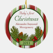 Ornement Rond En Céramique Les premières bonbons de Noël pour bébé (Dos)