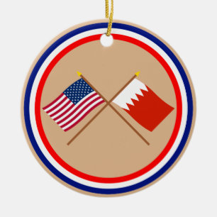 Ornement Rond En Céramique Les USA et drapeaux croisés par Bahrain