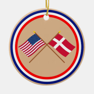 Ornement Rond En Céramique Les USA et drapeaux croisés par Danemark