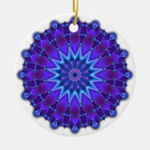 Ornement Rond En Céramique L'étoile Mandala en bleu