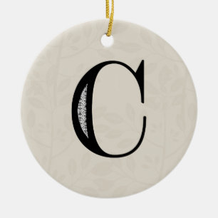 Ornement Rond En Céramique Lettre C - noir de damassé