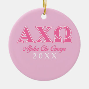 Ornement Rond En Céramique Lettres roses Alpha Chi Omega