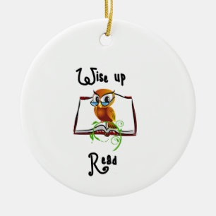 Ornement Rond En Céramique Levez-vous et lisez le livre Owl Funny Kids Cartoo
