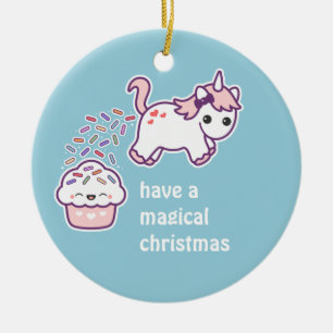 Ornement Rond En Céramique Licorne mignonne de Pooping