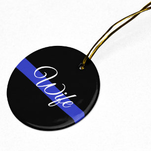 Ornement Rond En Céramique Ligne Bleue Mince : Femme de police