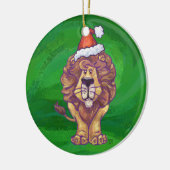 Ornement Rond En Céramique Lion Christmas on Green (Gauche)