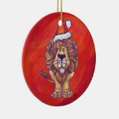 Ornement Rond En Céramique Lion de Noël sur fond rouge (Droite)