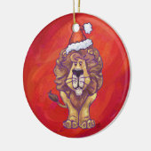 Ornement Rond En Céramique Lion de Noël sur fond rouge (Gauche)