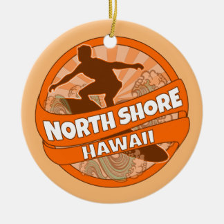 Ornement Rond En Céramique Logo du surfeur d'orange de North Shore Hawaii