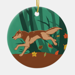 Ornement Rond En Céramique Loup d'automne