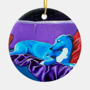 Ornement Rond En Céramique 'Lurcher illuminé par les étoiles