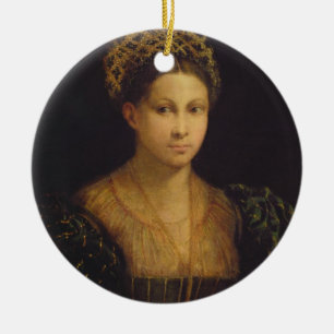 Ornement Rond En Céramique Madame avec le turban vert