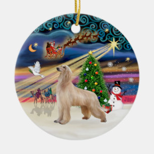 Ornement Rond En Céramique Magie de Noël - Afghan Hound (faune)