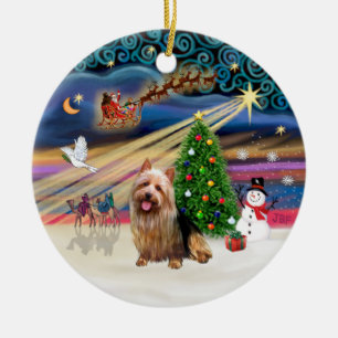 Ornement Rond En Céramique Magie de Noël - Australian Terrier