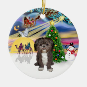 Ornement Rond En Céramique Magie de Noël - Chih Tzu (marron/blanc)