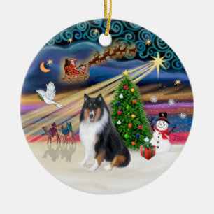 Ornement Rond En Céramique Magie de Noël - Collie (trois couleurs)