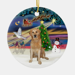 Ornement Rond En Céramique Magie de Noël - Golden Retriever (K)