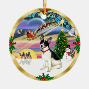 Ornement Rond En Céramique Magie de Noël - Rat Terrier